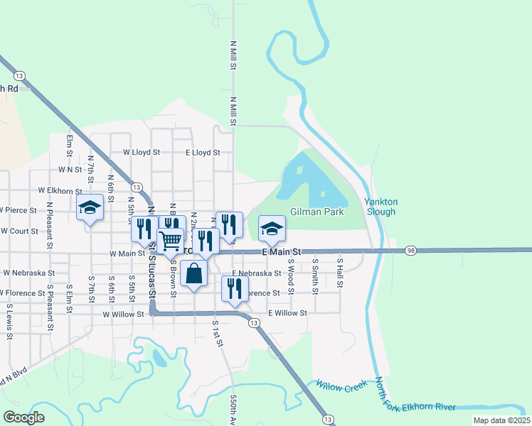 map of restaurants, bars, coffee shops, grocery stores, and more near 509 East Main Street in Pierce