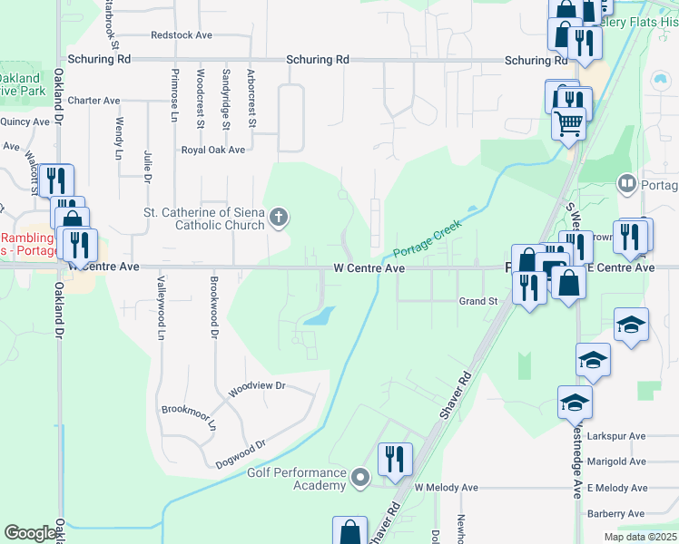 map of restaurants, bars, coffee shops, grocery stores, and more near 1399 West Centre Avenue in Portage