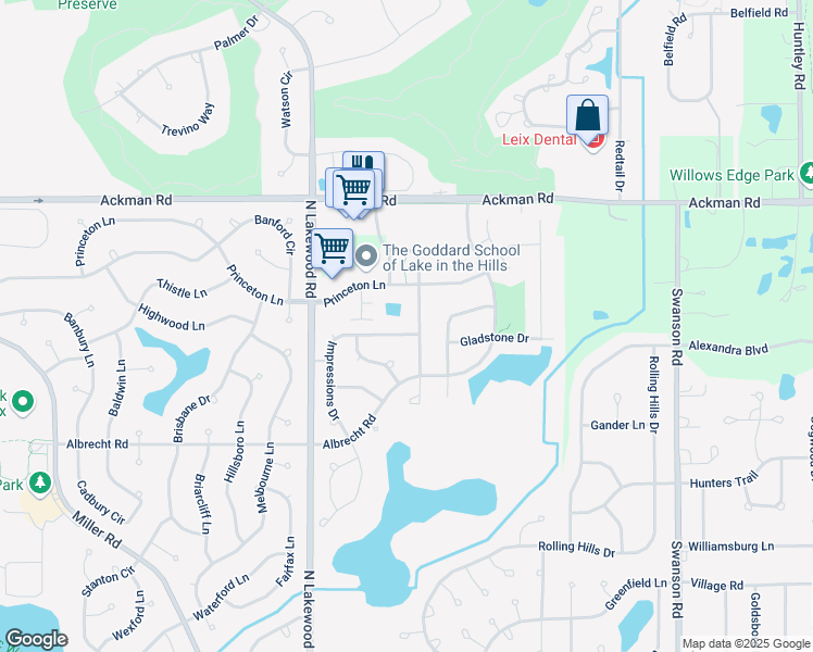 map of restaurants, bars, coffee shops, grocery stores, and more near 3213 Impressions Drive in Lake in the Hills