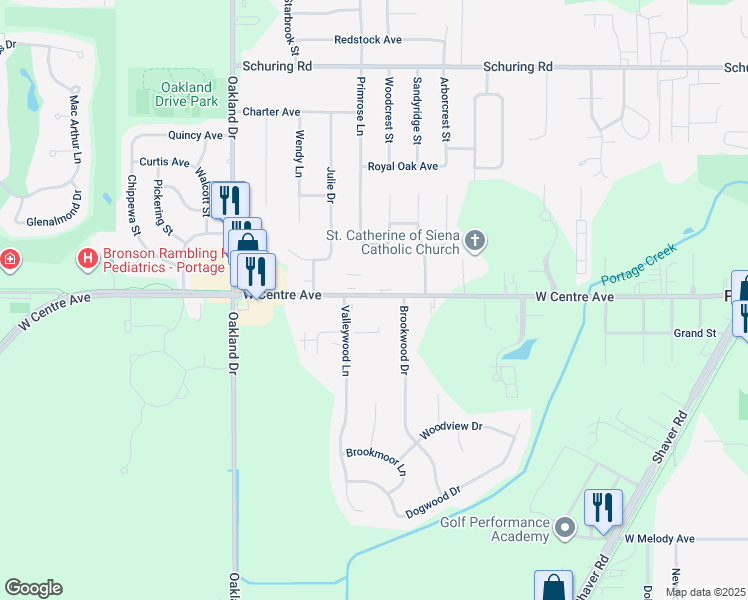 map of restaurants, bars, coffee shops, grocery stores, and more near 1651 West Centre Avenue in Portage