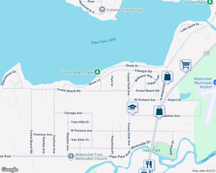 map of restaurants, bars, coffee shops, grocery stores, and more near 4925 Lake Street in Watervliet