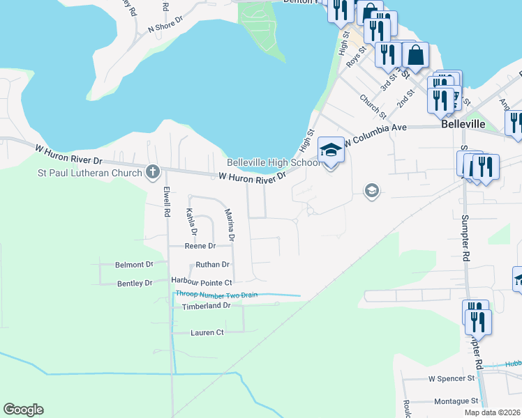 map of restaurants, bars, coffee shops, grocery stores, and more near 310 Bay Pointe Drive in Belleville