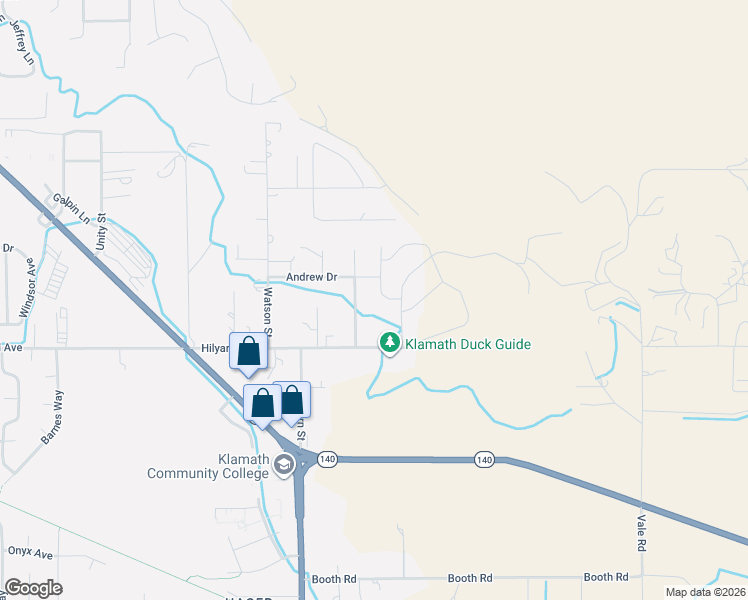 map of restaurants, bars, coffee shops, grocery stores, and more near 2852 Glacier Drive in Klamath Falls