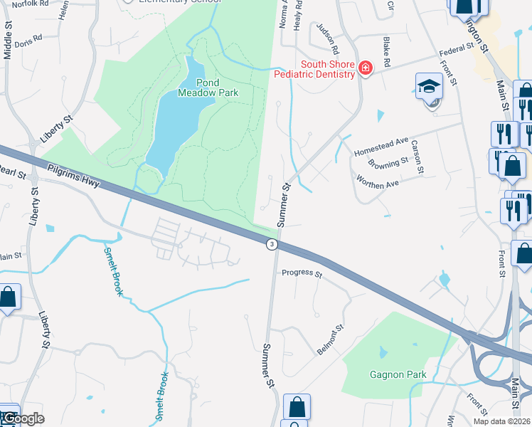 map of restaurants, bars, coffee shops, grocery stores, and more near 50 Sherricks Farm Road in Weymouth