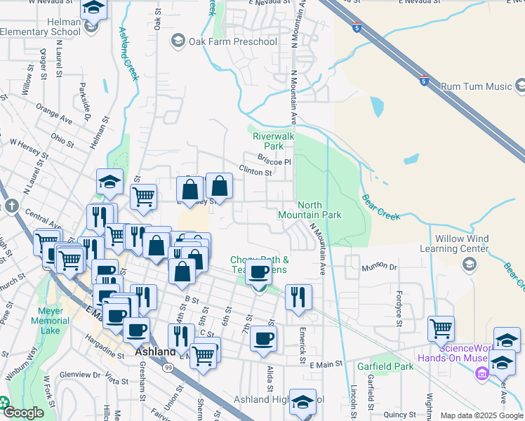 map of restaurants, bars, coffee shops, grocery stores, and more near 444 Park Ridge Place in Ashland