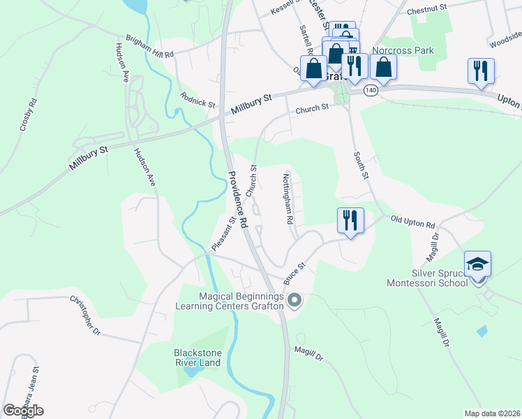 map of restaurants, bars, coffee shops, grocery stores, and more near 8 Coventry Road in Grafton