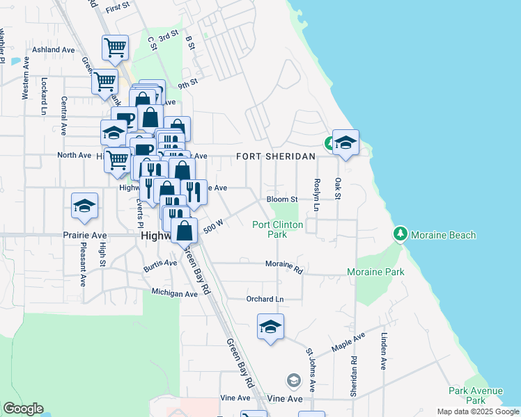 map of restaurants, bars, coffee shops, grocery stores, and more near 2682 Saint Johns Avenue in Highland Park
