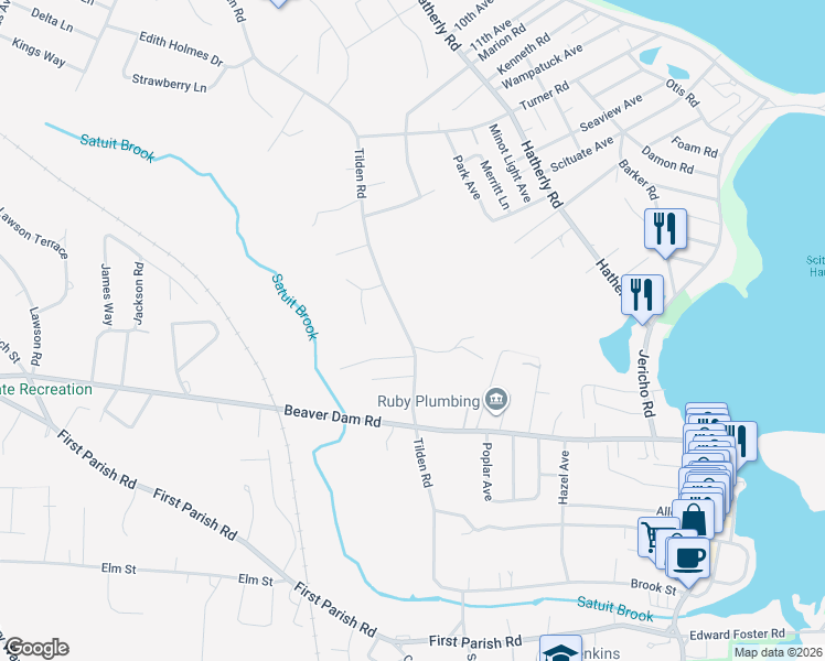 map of restaurants, bars, coffee shops, grocery stores, and more near 118 Tilden Road in Scituate