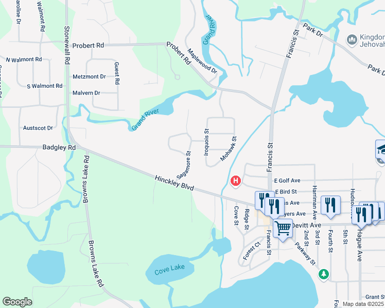 map of restaurants, bars, coffee shops, grocery stores, and more near 133 Sagamore Street in Jackson