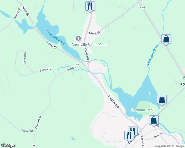 map of restaurants, bars, coffee shops, grocery stores, and more near 741 Pleasant Street in Leicester