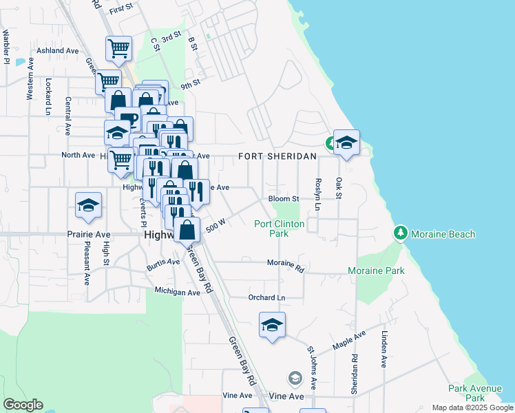 map of restaurants, bars, coffee shops, grocery stores, and more near 2682 Saint Johns Avenue in Highland Park