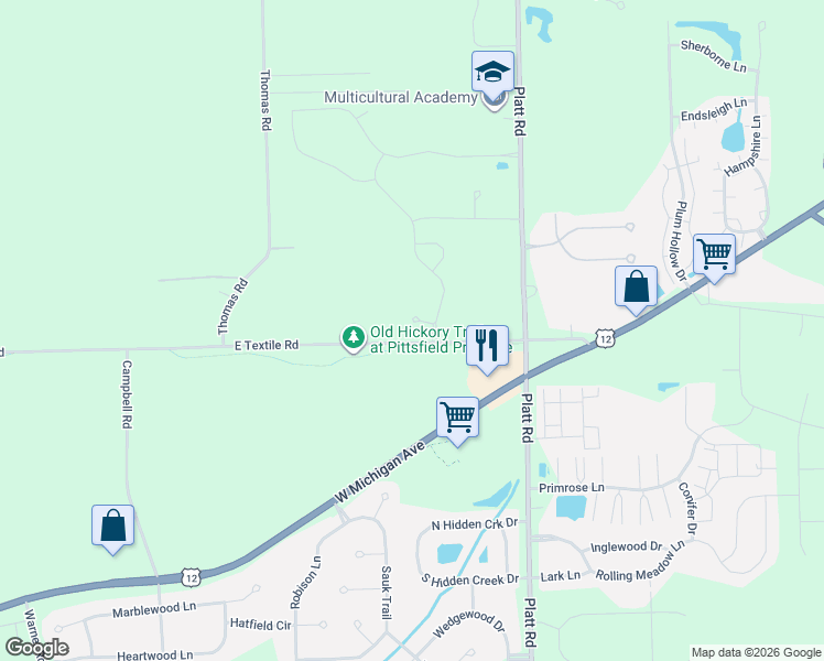 map of restaurants, bars, coffee shops, grocery stores, and more near 2984 East Textile Road in Ann Arbor