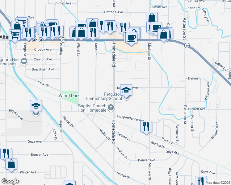 map of restaurants, bars, coffee shops, grocery stores, and more near 2823 Homedale Road in Klamath Falls