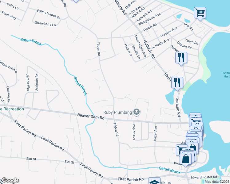 map of restaurants, bars, coffee shops, grocery stores, and more near 118 Tilden Road in Scituate