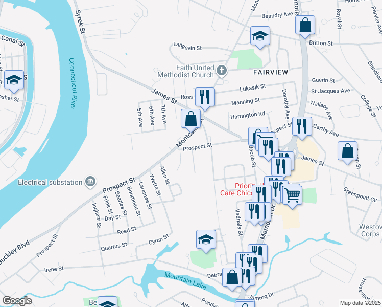 map of restaurants, bars, coffee shops, grocery stores, and more near 7 Willow Street in Chicopee