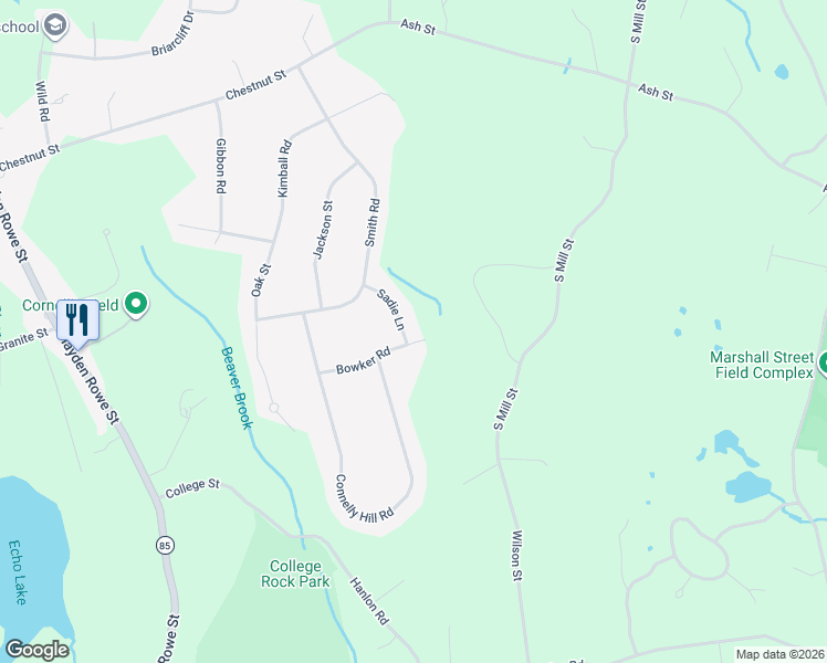 map of restaurants, bars, coffee shops, grocery stores, and more near 13 Bowker Road in Hopkinton