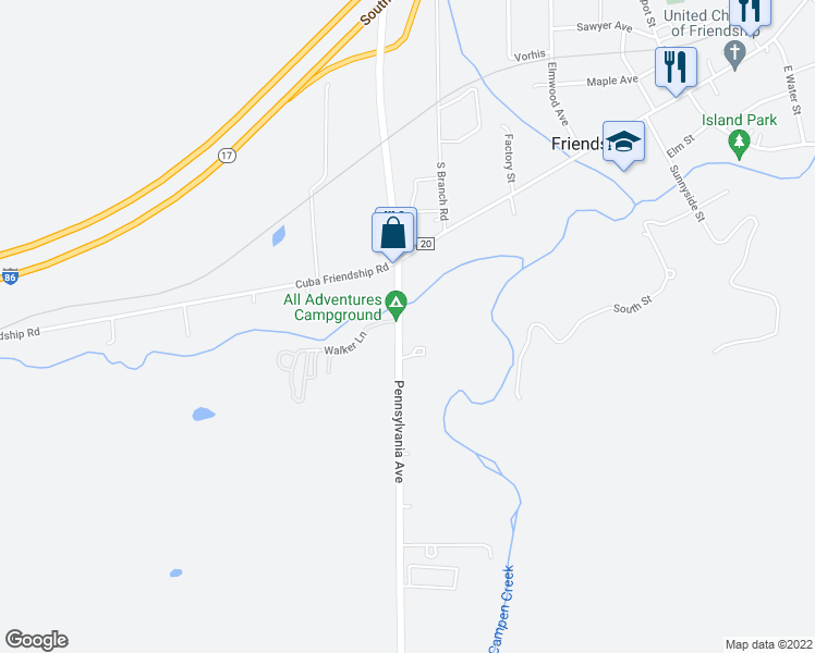 map of restaurants, bars, coffee shops, grocery stores, and more near 13 Pennsylvania Avenue in Friendship