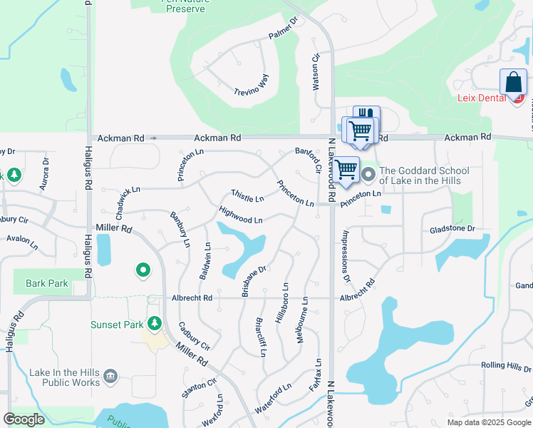 map of restaurants, bars, coffee shops, grocery stores, and more near 4821 Highwood Lane in Lake in the Hills