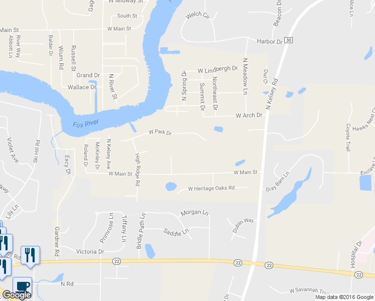 map of restaurants, bars, coffee shops, grocery stores, and more near 28648 West Main Street in Barrington