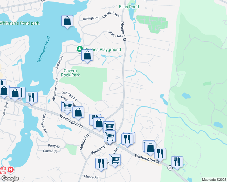 map of restaurants, bars, coffee shops, grocery stores, and more near 34 Garofalo Drive in Weymouth