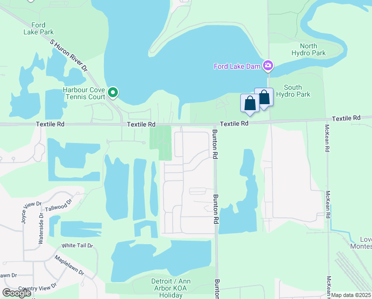 map of restaurants, bars, coffee shops, grocery stores, and more near 6047 Lake Drive in Ypsilanti