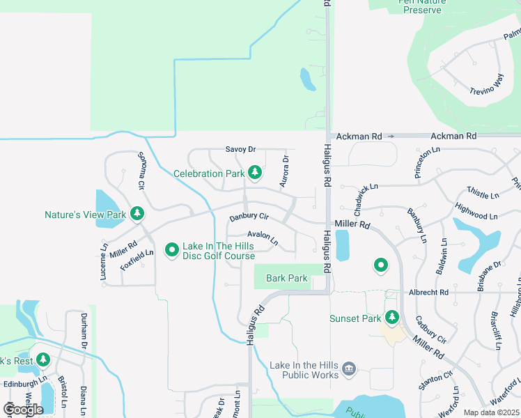 map of restaurants, bars, coffee shops, grocery stores, and more near 5443 Danbury Circle in Lake in the Hills