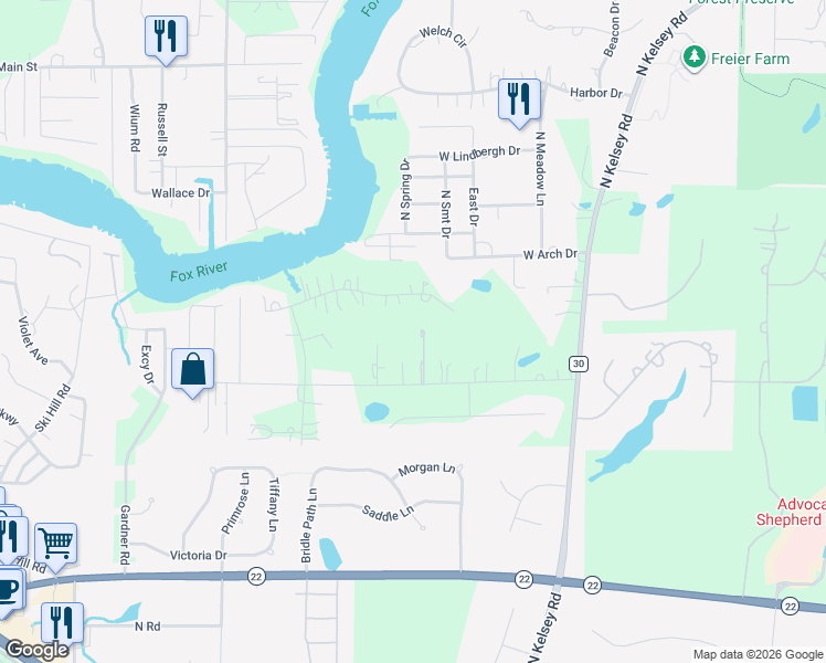 map of restaurants, bars, coffee shops, grocery stores, and more near 28648 West Main Street in Barrington