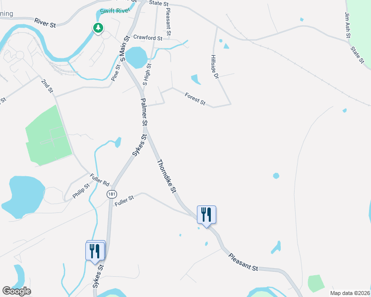 map of restaurants, bars, coffee shops, grocery stores, and more near 3012 Thorndike Street in Palmer