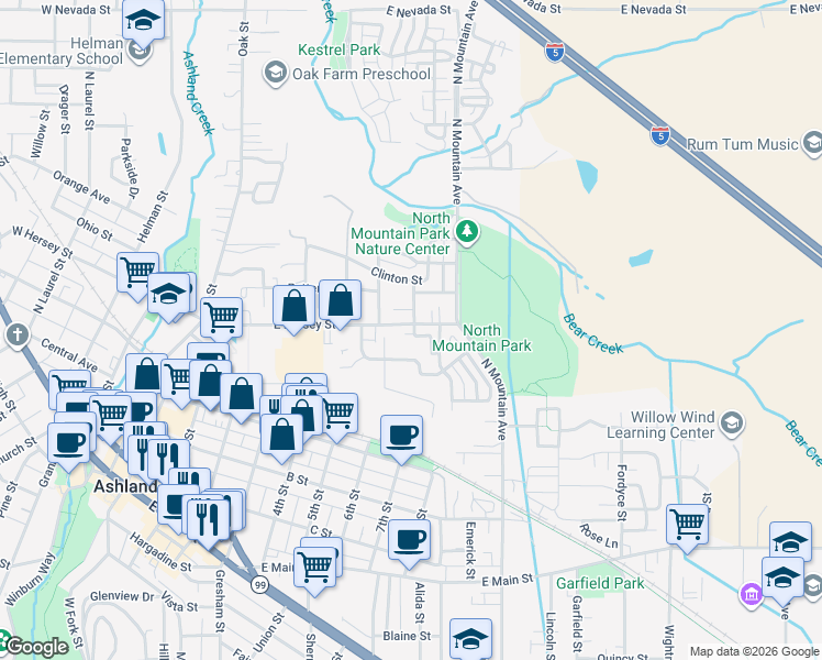 map of restaurants, bars, coffee shops, grocery stores, and more near 444 Park Ridge Place in Ashland