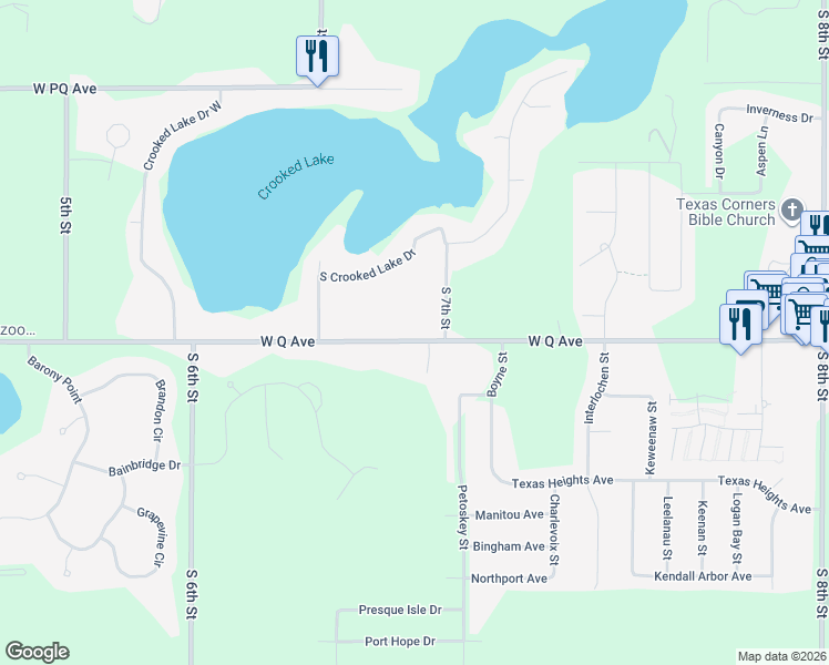 map of restaurants, bars, coffee shops, grocery stores, and more near 7808 West Q Avenue in Kalamazoo