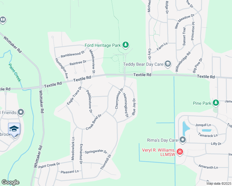 map of restaurants, bars, coffee shops, grocery stores, and more near 6122 Cherrywood Drive in Ypsilanti