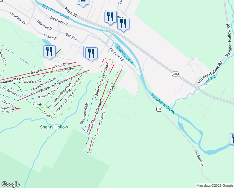 map of restaurants, bars, coffee shops, grocery stores, and more near 76 Hunter Drive in Lanesville