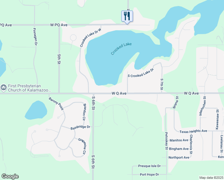 map of restaurants, bars, coffee shops, grocery stores, and more near 8112 West Q Avenue in Kalamazoo