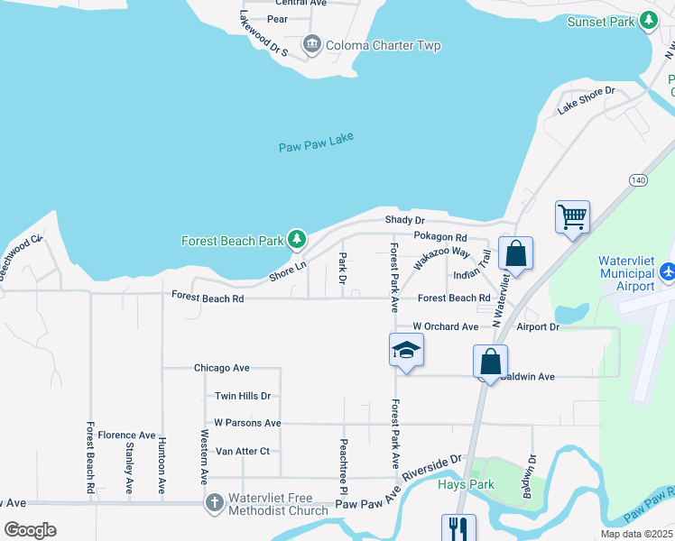 map of restaurants, bars, coffee shops, grocery stores, and more near 4925 Lake Street in Watervliet
