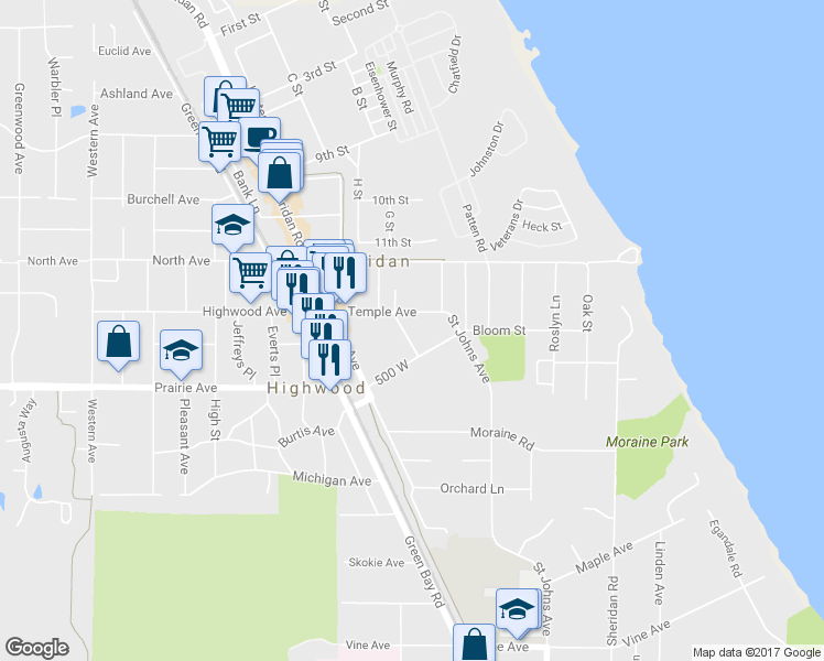 map of restaurants, bars, coffee shops, grocery stores, and more near 2687 Logan Street in Highland Park