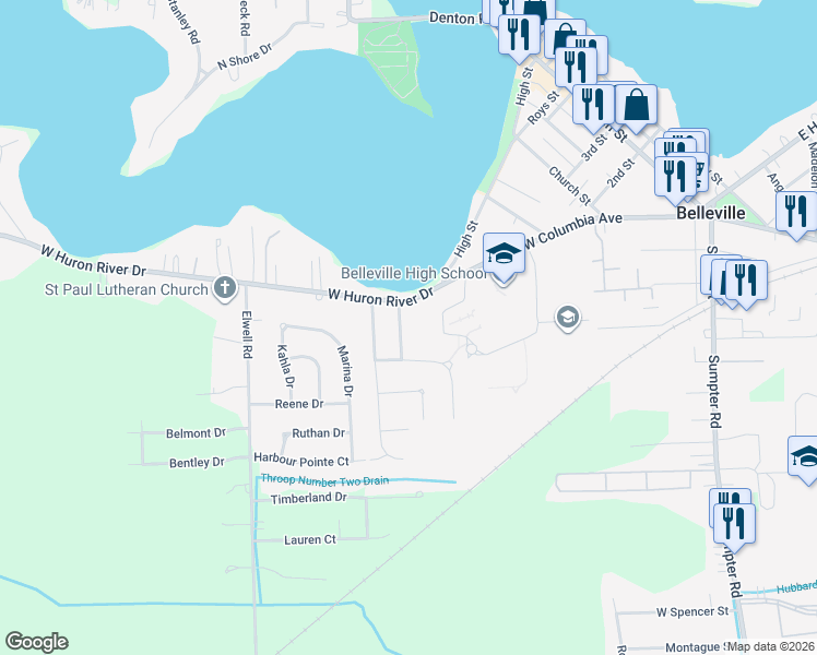 map of restaurants, bars, coffee shops, grocery stores, and more near 310 Bay Pointe Drive in Belleville