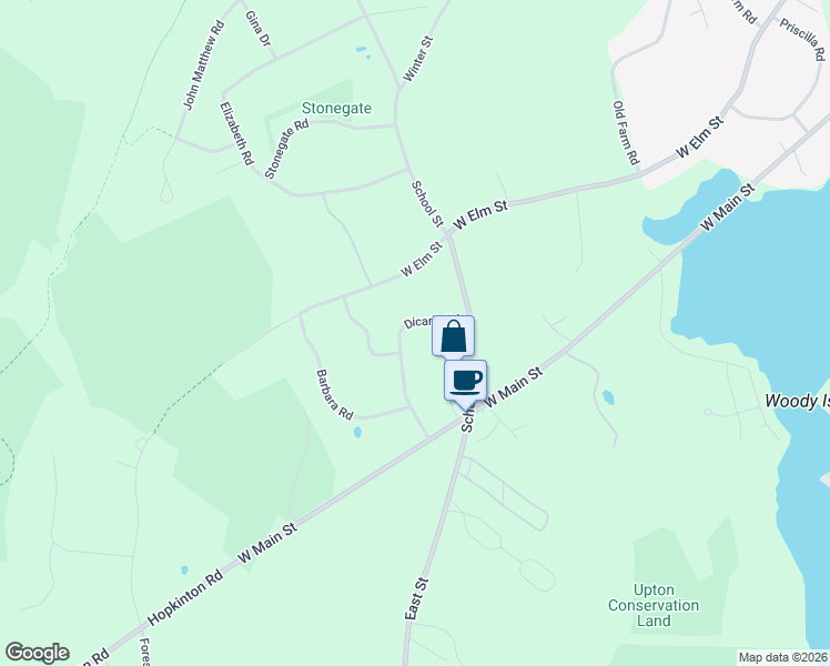 map of restaurants, bars, coffee shops, grocery stores, and more near 10 Dicarlo Road in Hopkinton