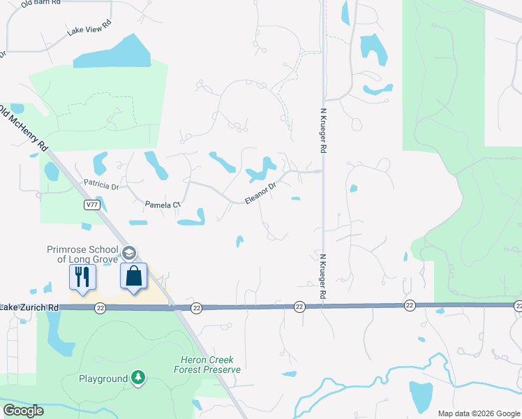 map of restaurants, bars, coffee shops, grocery stores, and more near 4543 Kimberly Court in Long Grove