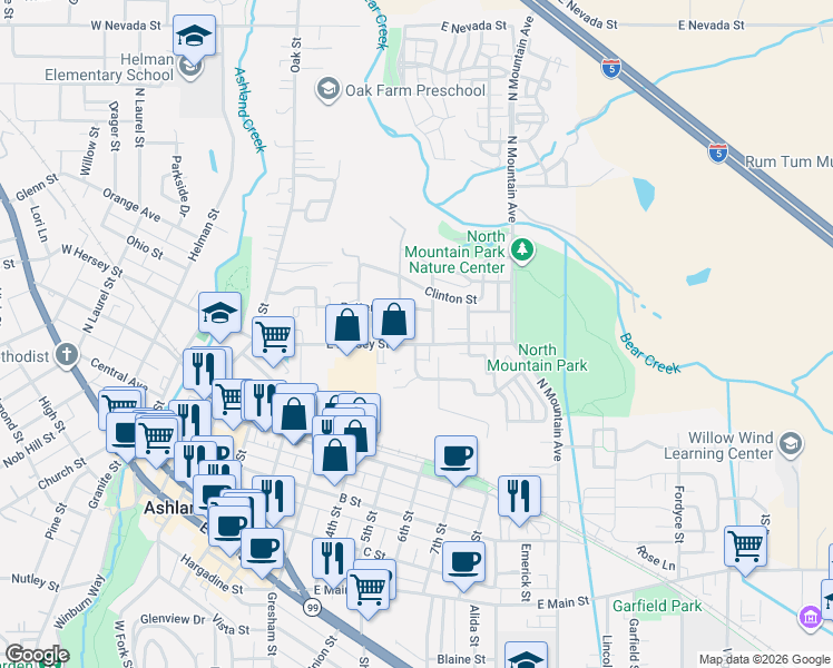 map of restaurants, bars, coffee shops, grocery stores, and more near 370 E Hersey St in Ashland