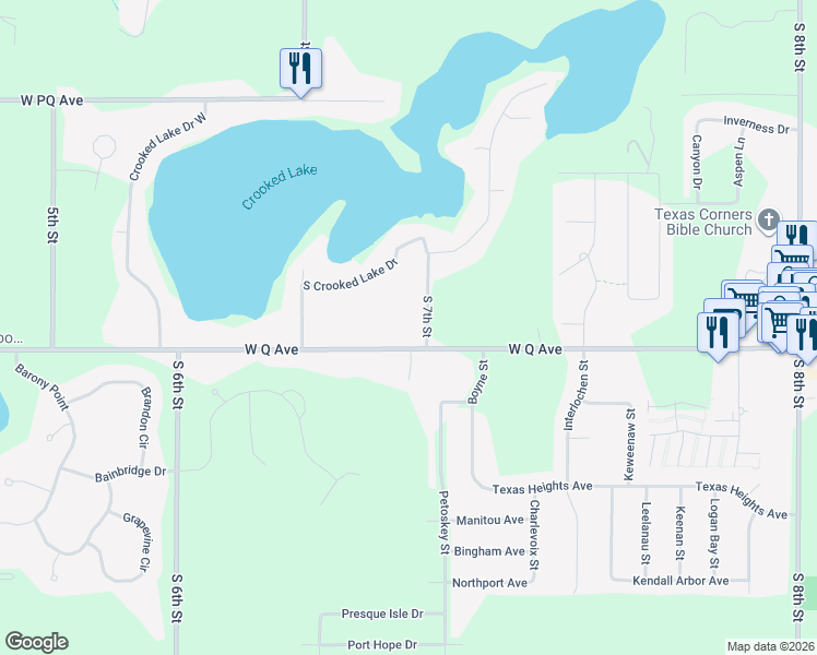 map of restaurants, bars, coffee shops, grocery stores, and more near 7808 West Q Avenue in Kalamazoo