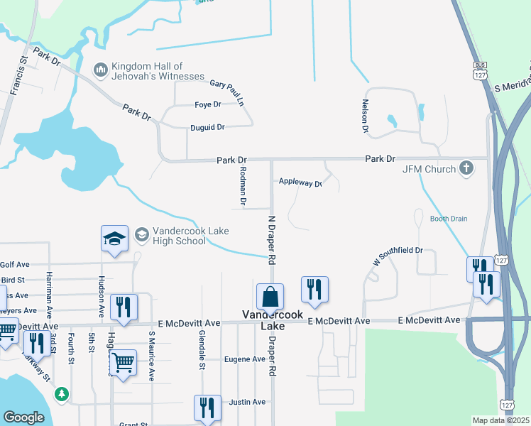 map of restaurants, bars, coffee shops, grocery stores, and more near 4300 North Draper Road in Jackson