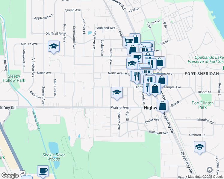 map of restaurants, bars, coffee shops, grocery stores, and more near 249 Highwood Avenue in Highwood