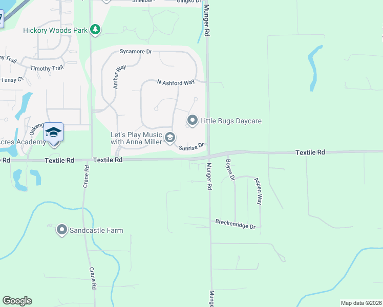 map of restaurants, bars, coffee shops, grocery stores, and more near 4950 Textile Road in Ypsilanti