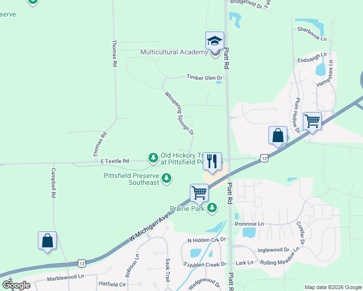 map of restaurants, bars, coffee shops, grocery stores, and more near 2984 East Textile Road in Ann Arbor