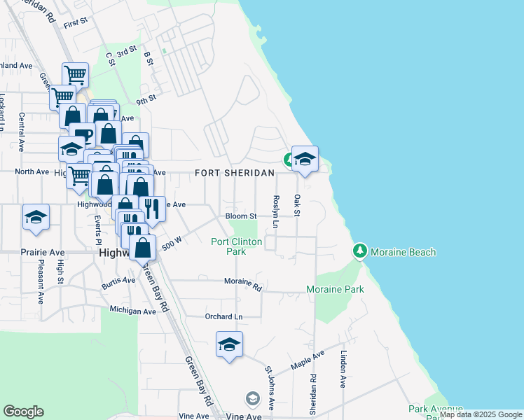 map of restaurants, bars, coffee shops, grocery stores, and more near 198 Bloom Street in Highland Park
