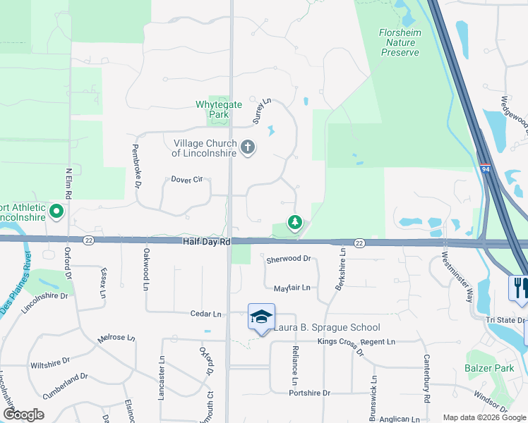 map of restaurants, bars, coffee shops, grocery stores, and more near 102 Surrey Court in Lake Forest