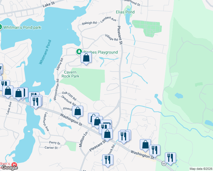 map of restaurants, bars, coffee shops, grocery stores, and more near 1016 Pleasant Street in Weymouth