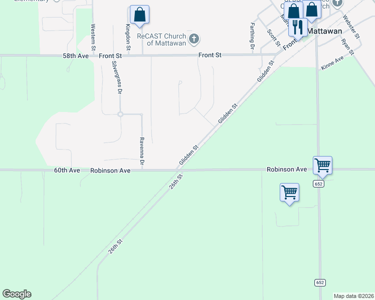 map of restaurants, bars, coffee shops, grocery stores, and more near 59960 Glidden Avenue in Mattawan