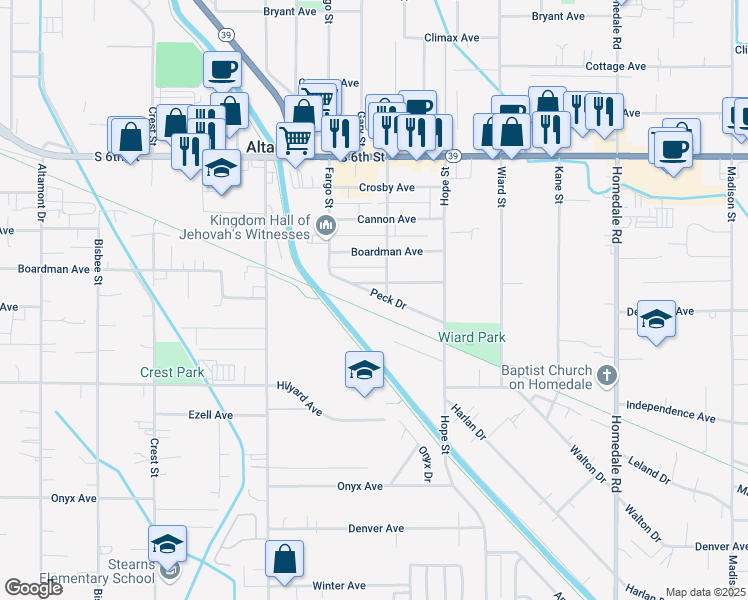 map of restaurants, bars, coffee shops, grocery stores, and more near 4608 Thompson Avenue in Klamath Falls