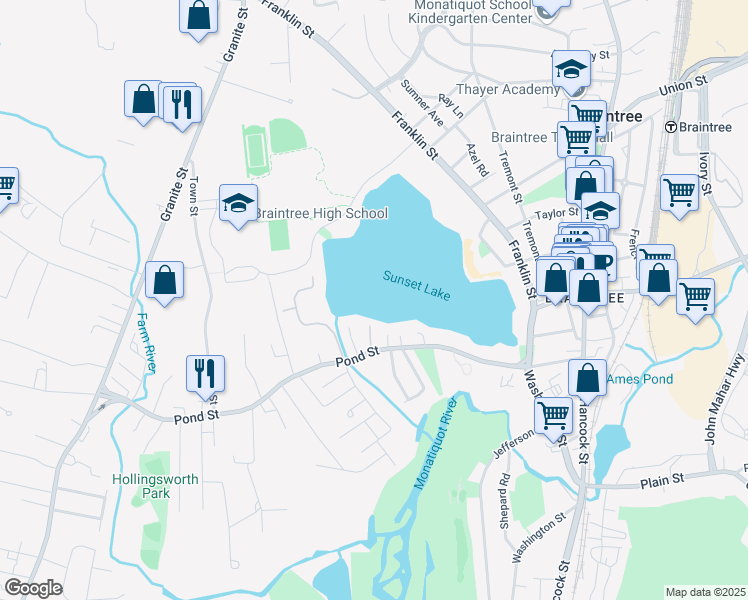 map of restaurants, bars, coffee shops, grocery stores, and more near 16 Akron Street in Boston